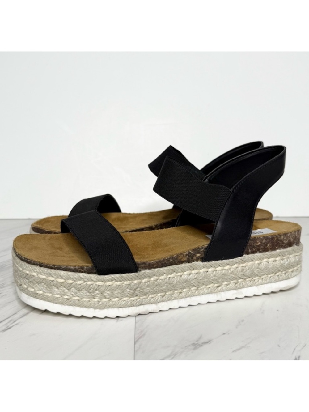 Steve Madden Jaklin Espadrille Platform Black Sandal 9